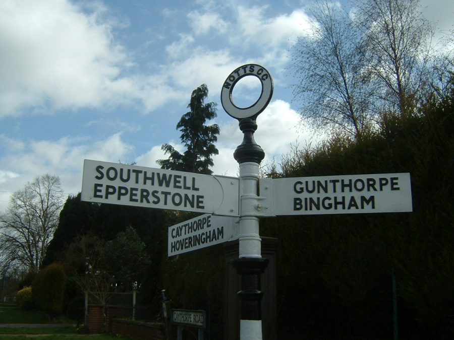 Signpost showing village names including Gunthorpe