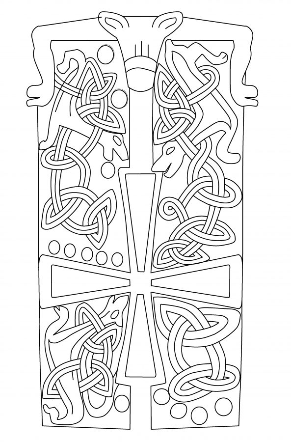 Detail drawing of part of the Hickling hogback showing the bear at one end and the cross on the top
