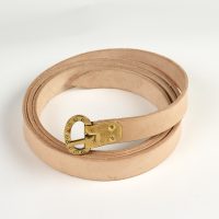 Leather belt with copper alloy buckle