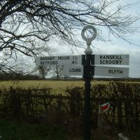 Signpost showing Barnby Moor, Retford, Lound, Ranskill, Scrooby and Blyth © Judith Jesch