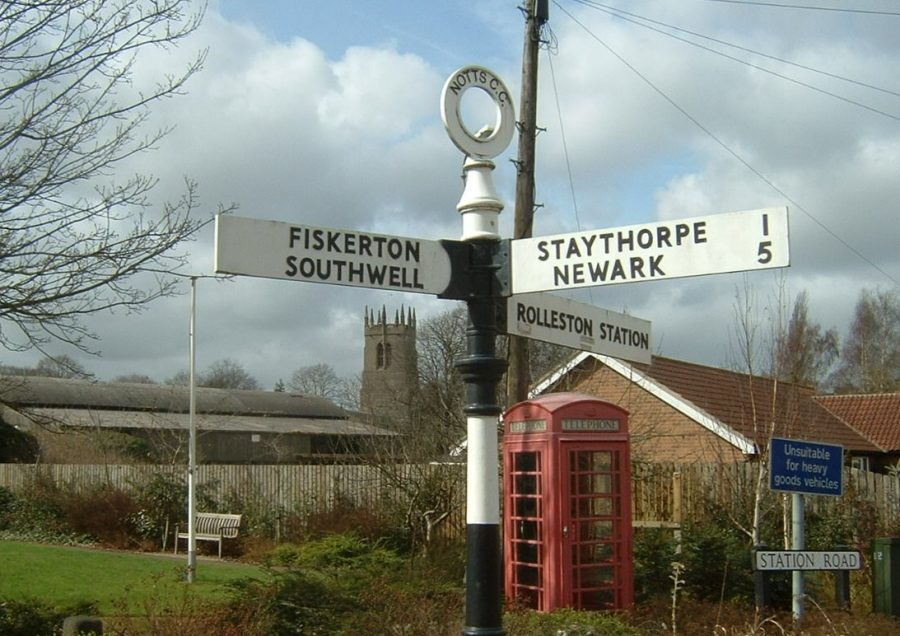 Signpost showing Fiskerton, Southwell, Staythorpe, Newark and Rolleston Station © Judith Jesch