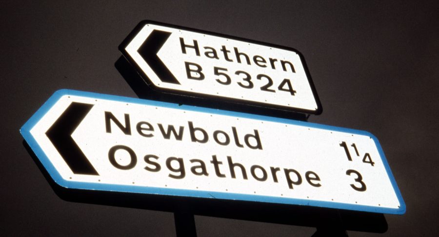 Image of road sign including the name Osgathorpe