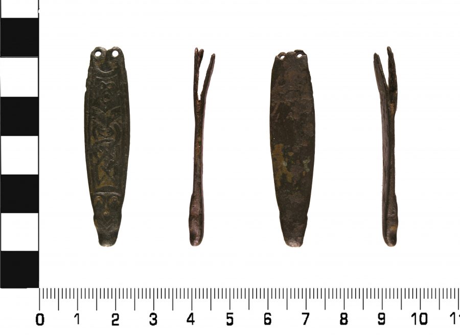 A cast copper-alloy strap-end found near Wollaston, Northamptonshire. (c) Portable Antiquities Scheme, CC BY-SA 4.0