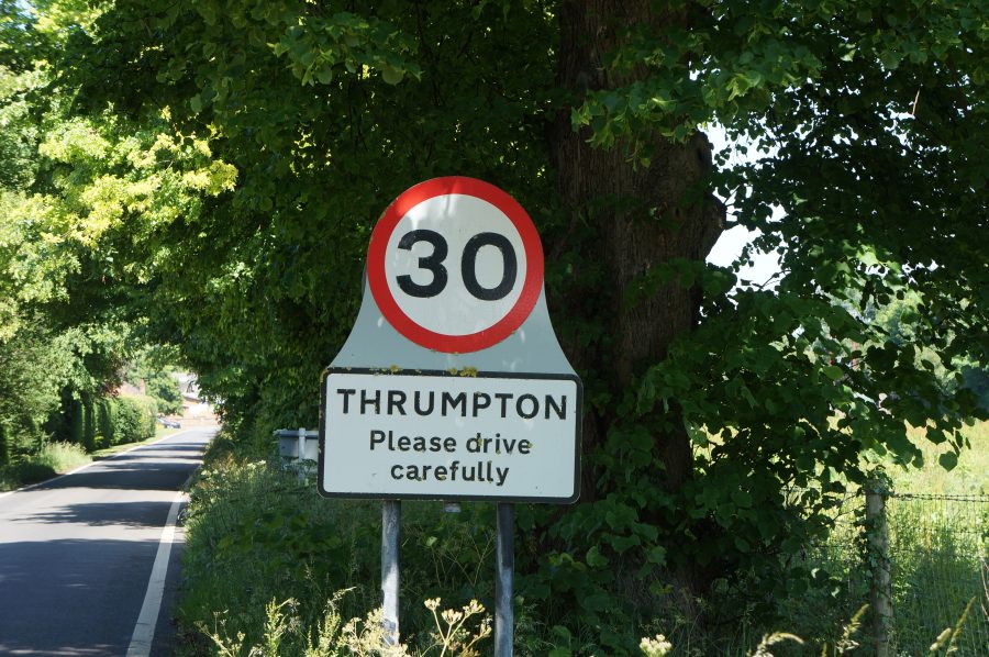 Village sign showing the place-name Thrumpton, in Nottinghamshire