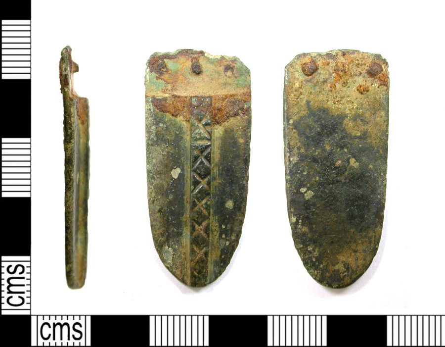 A copper-alloy strap-end found near Osbaston, Leicestershire. (c) Leicestershire County Council, CC BY-SA 2.0