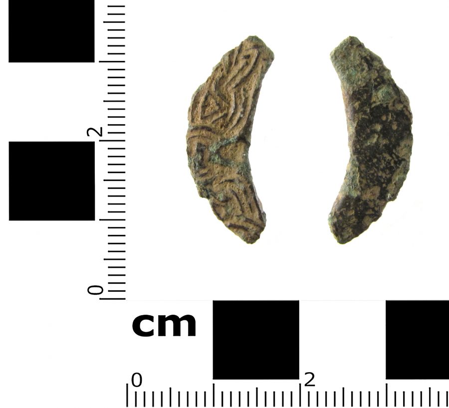 A fragment of a copper-alloy buckle found near Coddington, Nottinghamshire. (c) Leicestershire County Council, CC BY-SA 2.0
